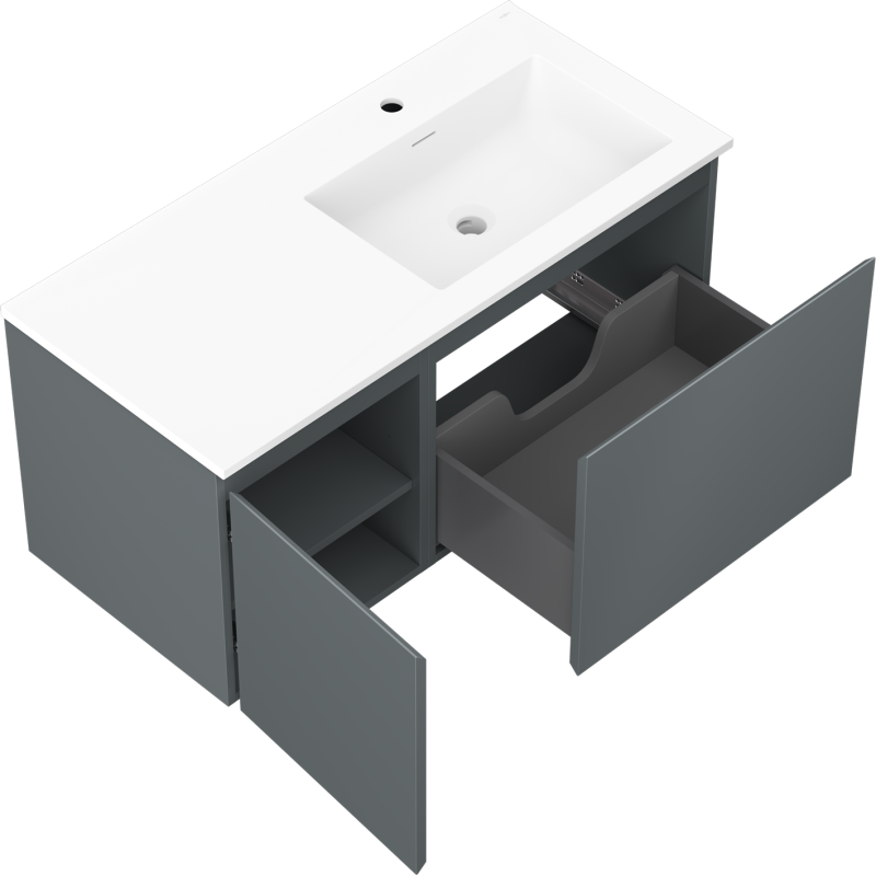 Mexen Orio 100 cm-es fürdőszobai szekrény Otis jobbos mosdóval, 1S, 1D, grafit matt/fehér matt - 91A13-10047-3-BBFF66-W18P01