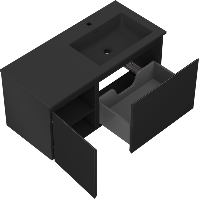 Mexen Orio dulap baie 100 cm cu lavoar Otis drept, 1S, 1D, negru mat - 91A13-10047-3-BBFF71-W18P71