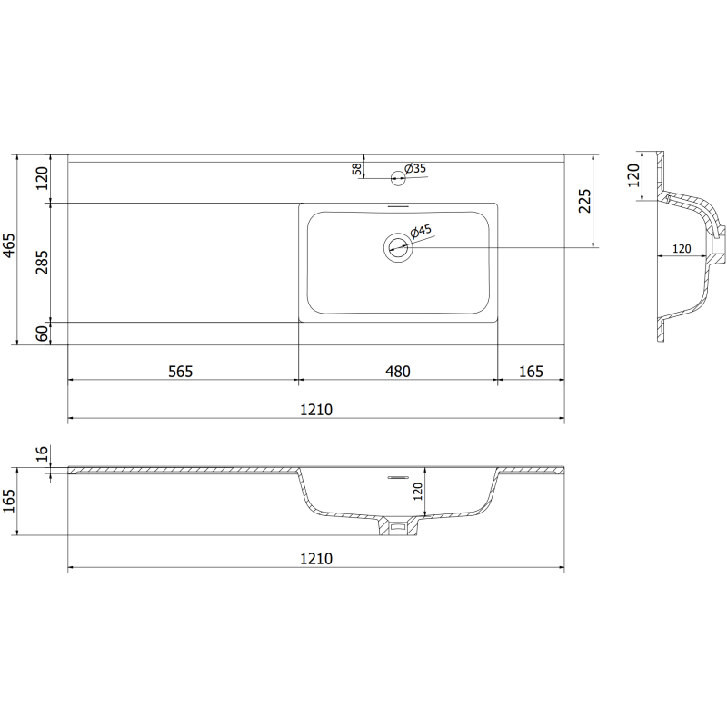 Mexen Orio dulap baie 120 cm cu lavoar Otis dreapta, 1S, 1D, grafit mat/alb mat - 91A13-12047-3-BBFF66-W18P01