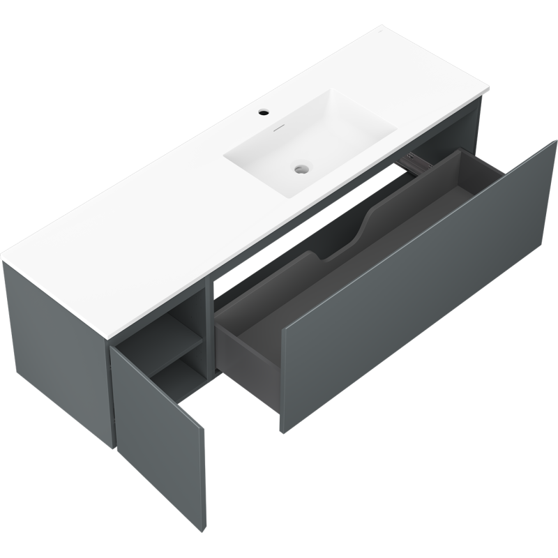 Mexen Orio 160 cm-es Otis fürdőszobai szekrény mosdóval jobb, 1S, 1D, grafit matt/fehér matt - 91A13-16047-3-BBFF66-W18P01