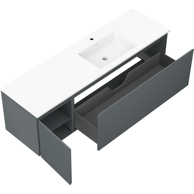 Mexen Orio dulap de baie 160 cm cu chiuvetă Otis pe dreapta, 1S, 1D, grafit mat/alb mat - 91A13-16047-3-BBFF66-W18P01