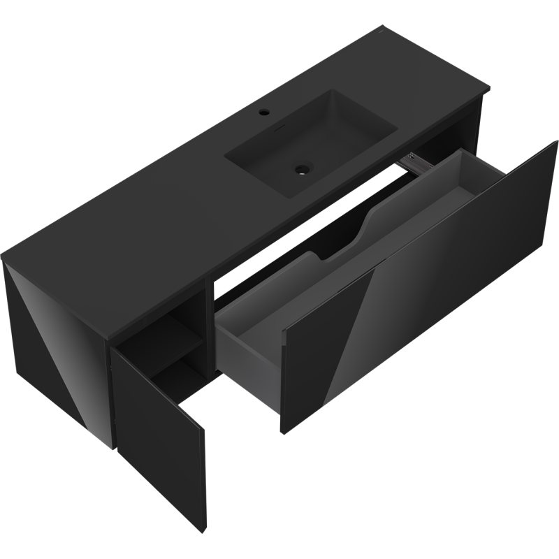 Mexen Orio fürdőszobai szekrény 160 cm Otis jobb mosdóval, 1S, 1D, fekete fényes/fekete matt - 91A13-16047-3-BBFF70-W18P71