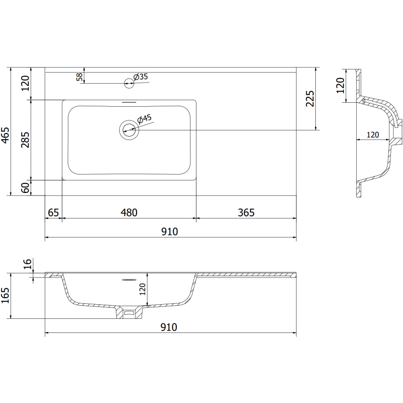 Mexen Rivel dulap baie 90 cm cu lavoar Otis stânga, 1S, 1D, profilat, grafit mat/alb mat - 91A23-09047-3-BBFF66-W18L01