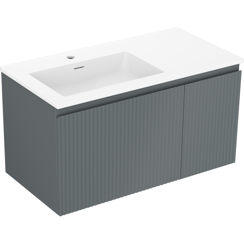 Mexen Rivel dulap baie 90 cm cu chiuvetă Otis stânga, 1S, 1D, riglat, grafit mat/alb mat - 91A23-09047-3-BBFF66-W18L01