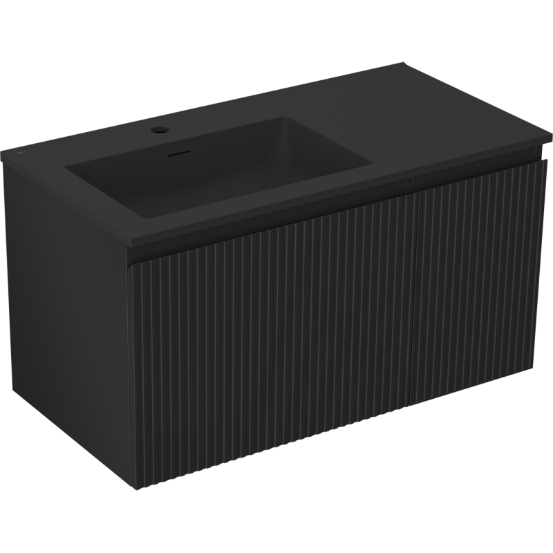 Mexen Rivel dulap baie 90 cm cu lavoar Otis stânga, 1S, 1D, canelat, negru mat - 91A23-09047-3-BBFF71-W18L71