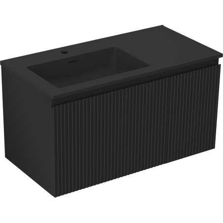 Mexen Rivel 90 cm-es Otis fürdőszobai szekrény bal oldali mosdóval, 1 fiók, 1 ajtó, bordázott, fekete matt