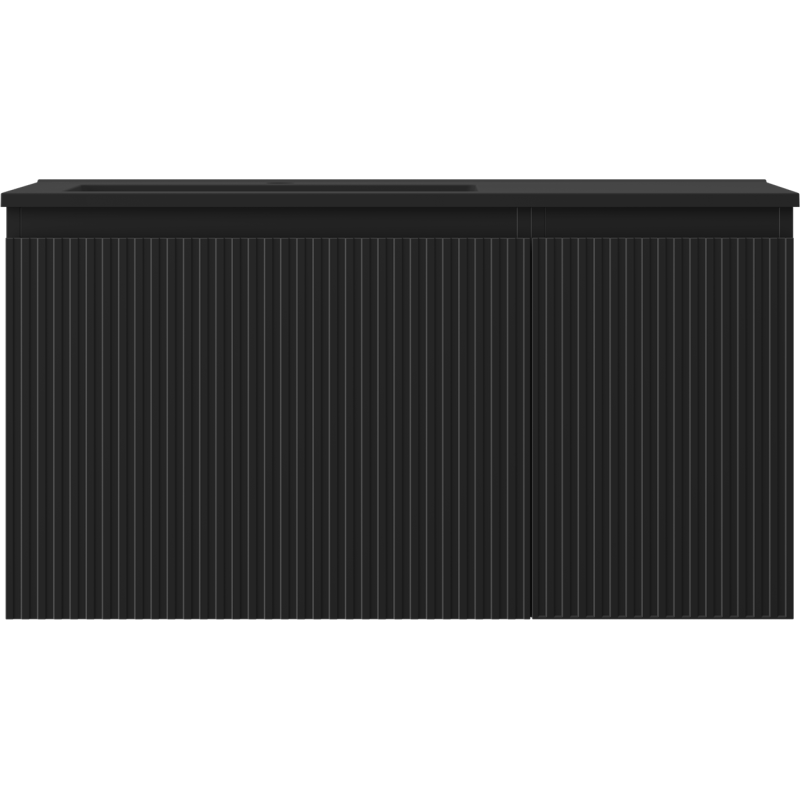 Mexen Rivel 90 cm-es Otis fürdőszobai szekrény bal oldali mosdóval, 1 fiók, 1 ajtó, bordázott, fekete matt