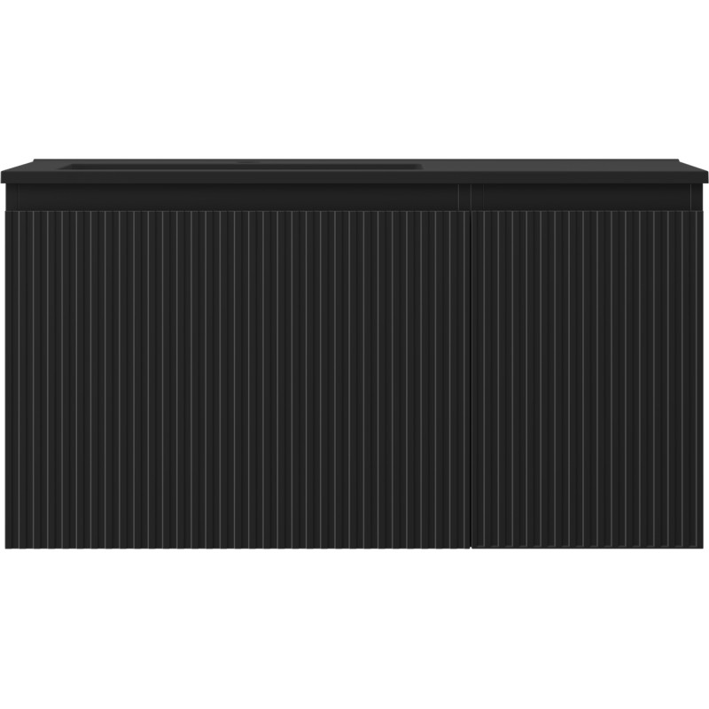 Mexen Rivel dulap pentru baie de 90 cm cu lavoar Otis stânga, 1 sertar, 1 ușă, rilat, negru mat - 91A23-09047-3-BBFF71-W18L71