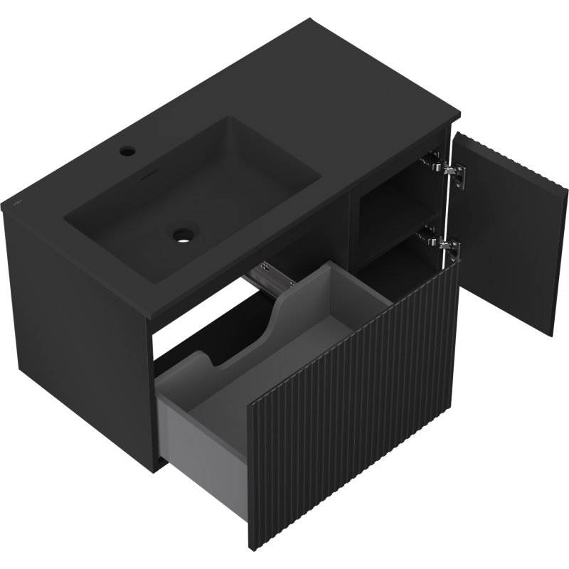 Mexen Rivel dulap baie 90 cm cu lavoar Otis stânga, 1S, 1D, canelat, negru mat - 91A23-09047-3-BBFF71-W18L71