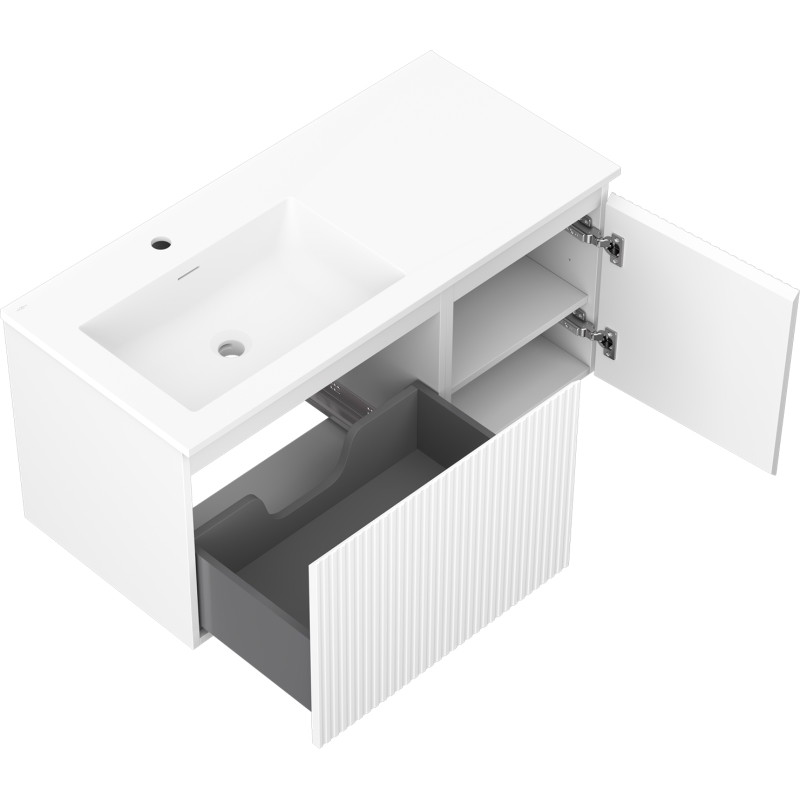Mexen Rivel dulap baie 100 cm cu lavoar Otis stângă, 1S, 1D, canelat, alb mat - 91A23-10047-3-BBFF01-W18L01
