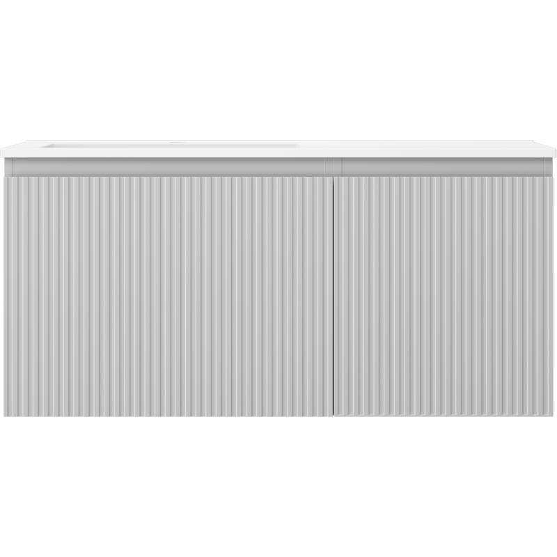 Mexen Rivel Otis 100 cm-es fürdőszobaszekrény bal oldali mosdóval, 1 fiók, 1 ajtó, bordázott, szürke matt/fehér matt