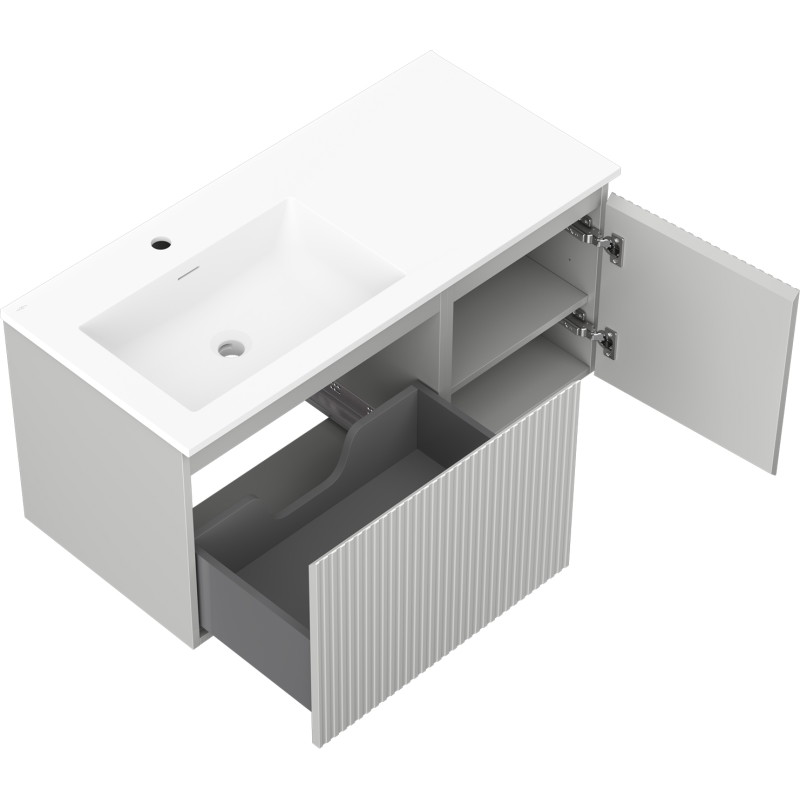 Mexen Rivel dulap baie 100 cm cu chiuvetă Otis stânga, 1S, 1D, canelată, gri mat/alb mat - 91A23-10047-3-BBFF62-W18L01