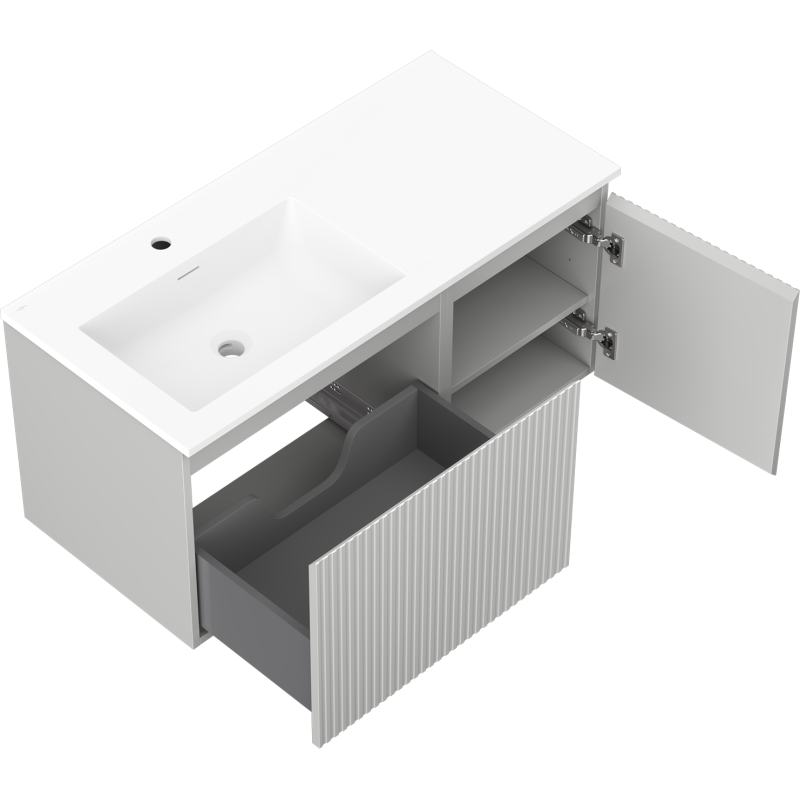 Mexen Rivel dulap baie 100 cm cu lavoar Otis stânga, 1S, 1D, riflat, gri mat/alb mat - 91A23-10047-3-BBFF62-W18L01