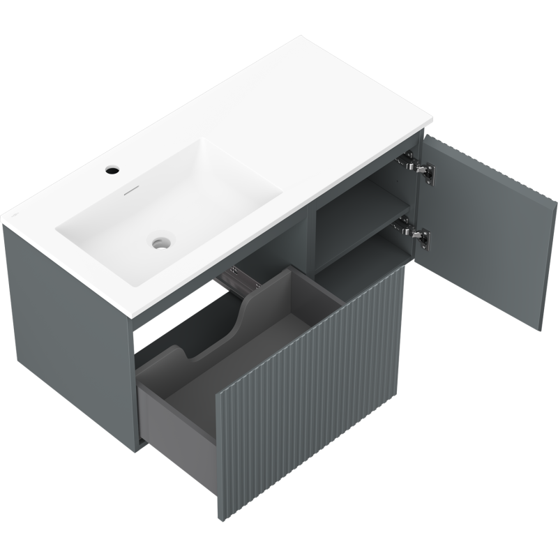 Mexen Rivel dulap baie 100 cm cu lavoar Otis stânga, 1S, 1D, canelat, grafit mat/alb mat - 91A23-10047-3-BBFF66-W18L01