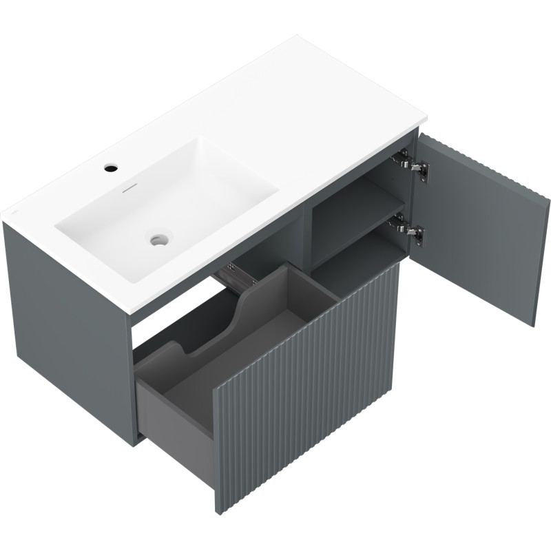Mexen Rivel dulap de baie 100 cm cu lavoar Otis stâng, 1S, 1D, canelat, grafit mat/alb mat - 91A23-10047-3-BBFF66-W18L01