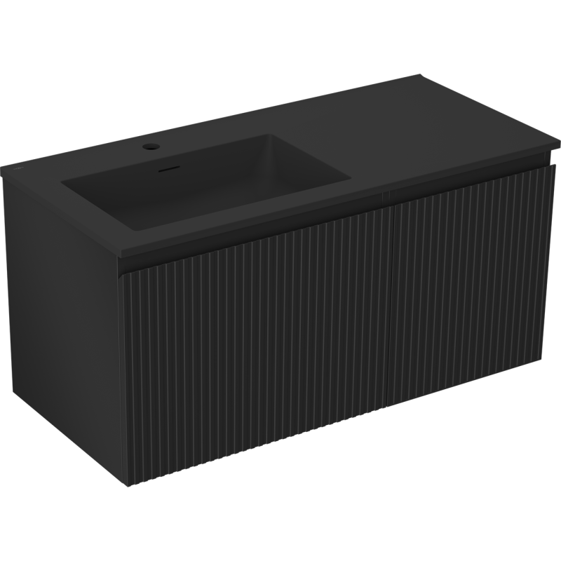 Mexen Rivel dulap baie 100 cm cu lavoar Otis stânga, 1S, 1D, canelat, negru mat - 91A23-10047-3-BBFF71-W18L71