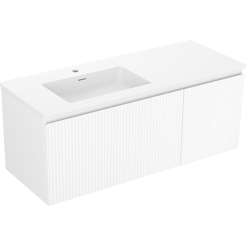 Mexen Rivel dulap de baie 120 cm cu lavoar Otis stânga, 1S, 1D, cu structura în relief, alb mat - 91A23-12047-3-BBFF01-W18L01