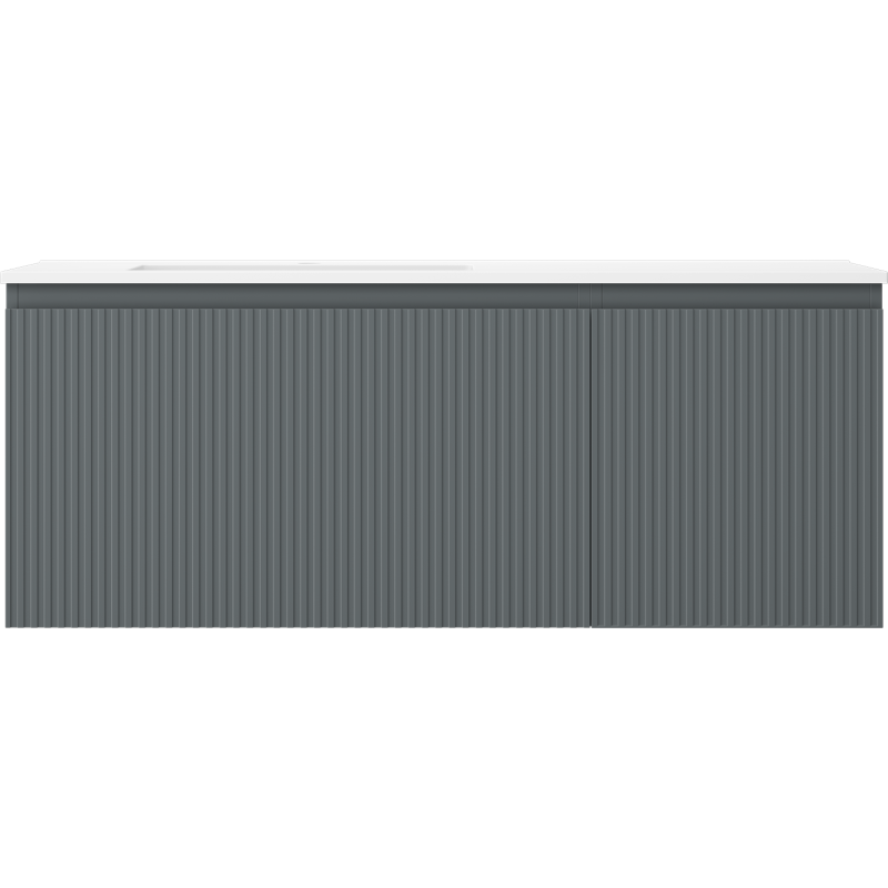 Mexen Rivel 120 cm-es fürdőszobaszekrény Otis bal oldali mosdóval, 1 fiókos, 1 ajtós, bordázott, grafit matt/fehér matt