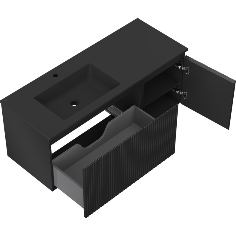 Mexen Rivel dulap baie 120 cm cu lavoar Otis stâng, 1S, 1D, riflat, negru mat - 91A23-12047-3-BBFF71-W18L71