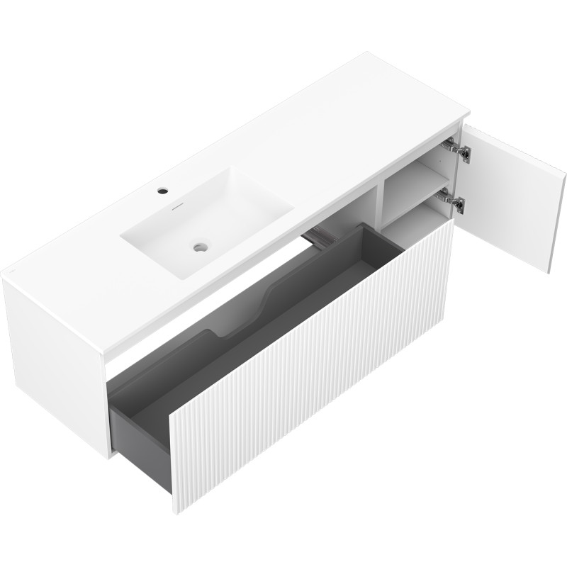 Mexen Rivel dulap de baie 160 cm cu lavoar Otis stânga, 1S, 1D, canelat, alb mat - 91A23-16047-3-BBFF01-W18L01