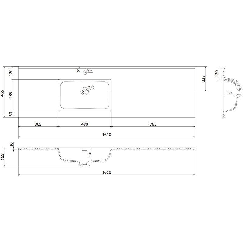 Mexen Rivel dulap de baie 160 cm cu lavoar Otis stânga, 1S, 1D, canelat, alb mat - 91A23-16047-3-BBFF01-W18L01