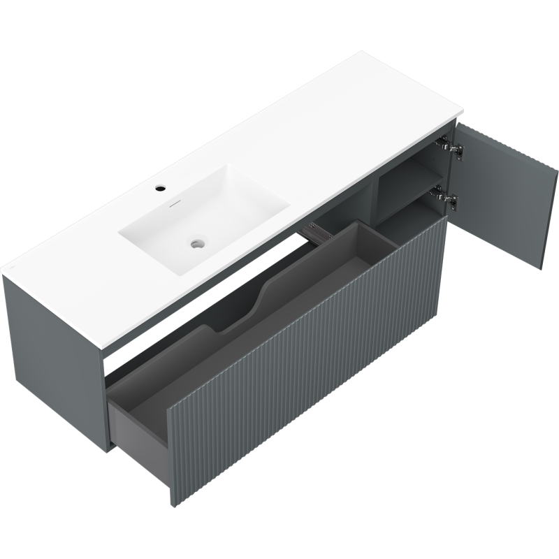 Mexen Rivel dulap baie 160 cm cu lavoar Otis stânga, 1S, 1D, canelat, grafit mat/alb mat - 91A23-16047-3-BBFF66-W18L01