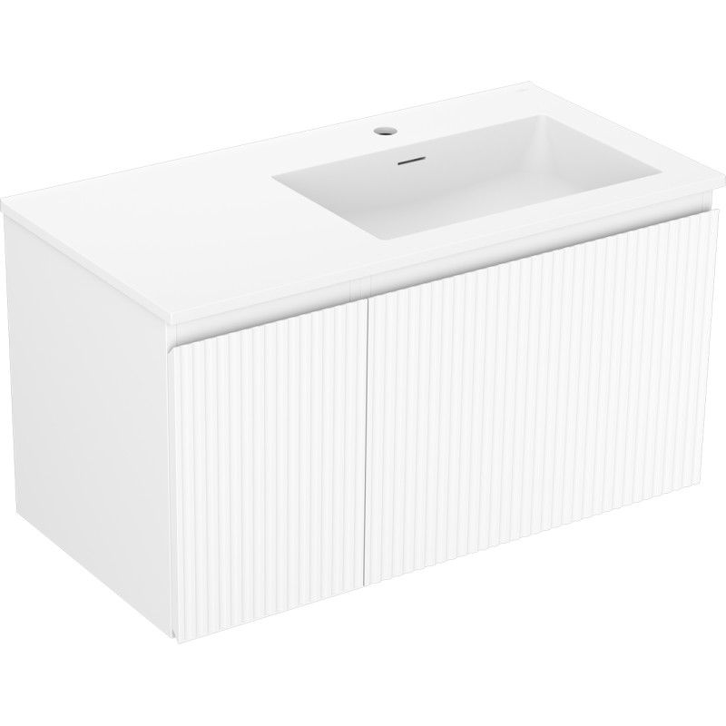 Mexen Rivel dulap baie 90 cm cu lavoar Otis dreapta, 1S, 1D, ribrat, alb mat - 91A23-09047-3-BBFF01-W18P01