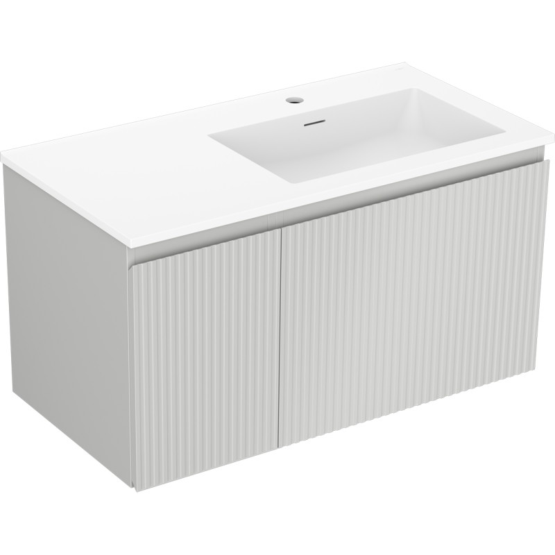 Mexen Rivel dulap baie 90 cm cu lavoar Otis dreapta, 1S, 1D, riflat, gri mat/alb mat - 91A23-09047-3-BBFF62-W18P01