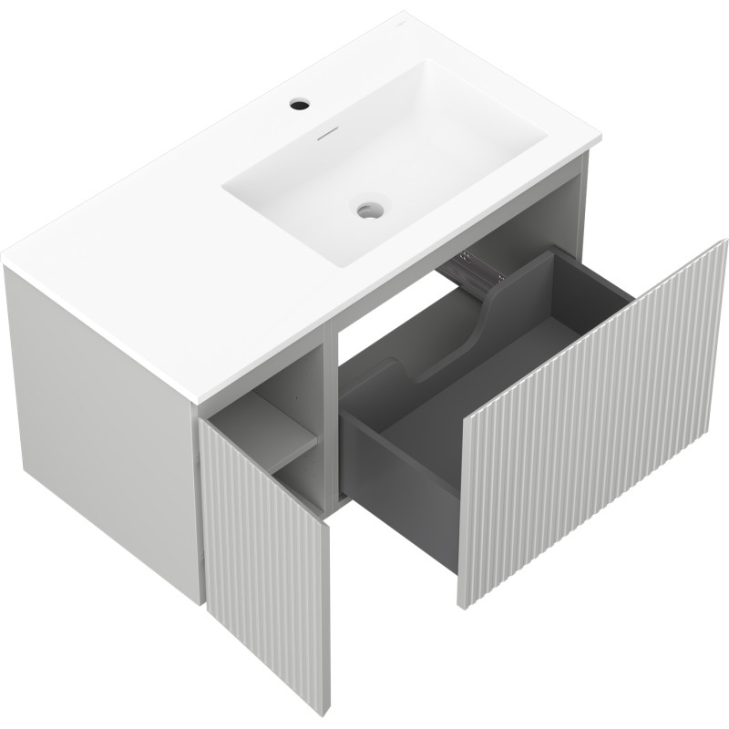 Mexen Rivel dulap baie 90 cm cu lavoar Otis dreapta, 1S, 1D, riflat, gri mat/alb mat - 91A23-09047-3-BBFF62-W18P01