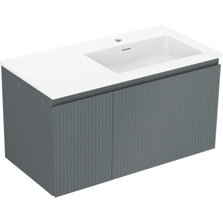 Mexen Rivel dulap baie 90 cm cu lavoar Otis dreapta, 1S, 1D, canelat, grafit mat/alb mat - 91A23-09047-3-BBFF66-W18P01