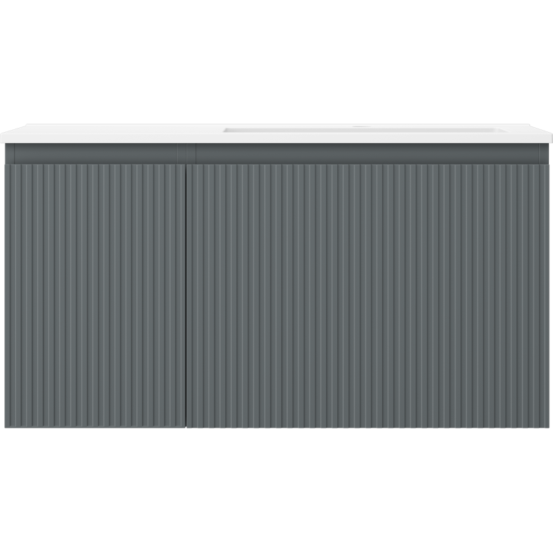 Mexen Rivel 90 cm-es fürdőszobai szekrény jobboldali Otis mosdóval, 1S, 1D, bordázott, grafit/fehér matt