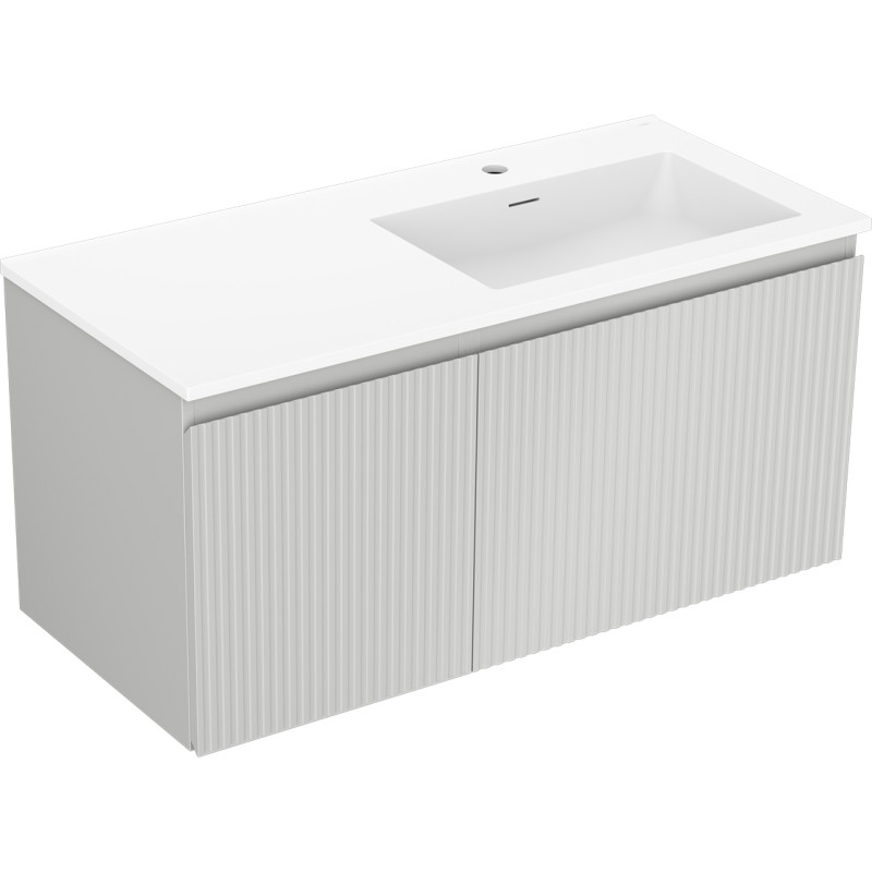 Mexen Rivel dulap pentru baie de 100 cm cu lavoar Otis pe dreapta, 1S, 1D, canelat, gri mat/alb mat