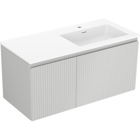 Mexen Rivel dulap pentru baie de 100 cm cu lavoar Otis pe dreapta, 1S, 1D, canelat, gri mat/alb mat