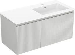 Mexen Rivel 100 cm-es Otis fürdőszobaszekrény mosdóval, jobb oldali, 1 fiók, 1 ajtós, bordázott, szürke matt/fehér matt