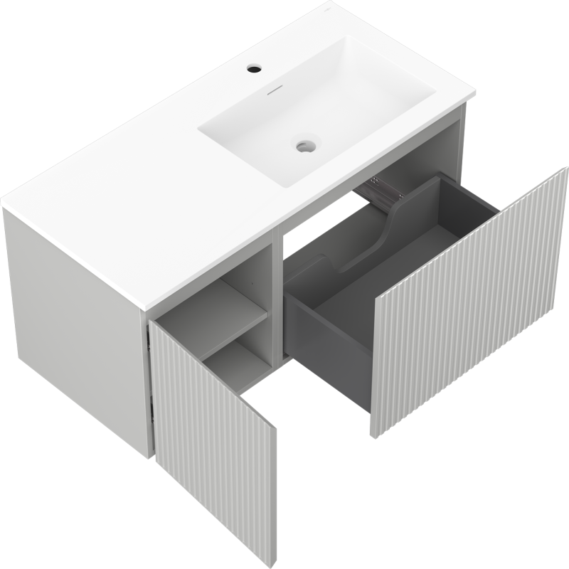 Mexen Rivel dulap baie 100 cm cu lavoar Otis dreapta, 1S, 1D, canelat, gri mat/alb mat - 91A23-10047-3-BBFF62-W18P01