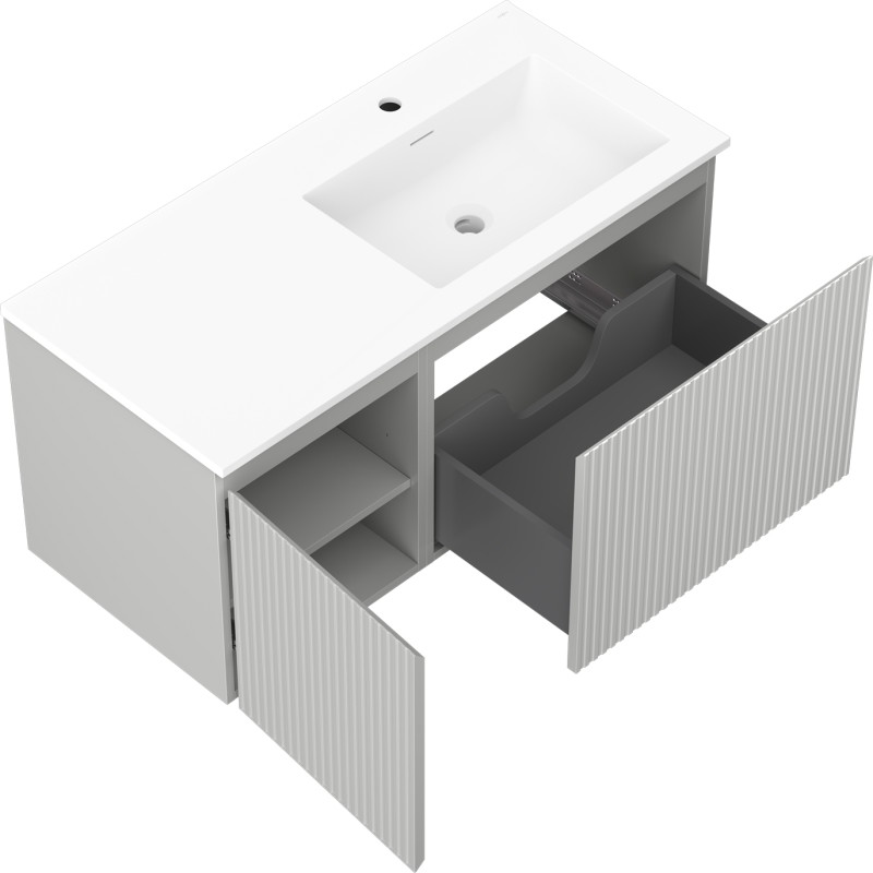 Mexen Rivel dulap pentru baie de 100 cm cu lavoar Otis pe dreapta, 1S, 1D, canelat, gri mat/alb mat