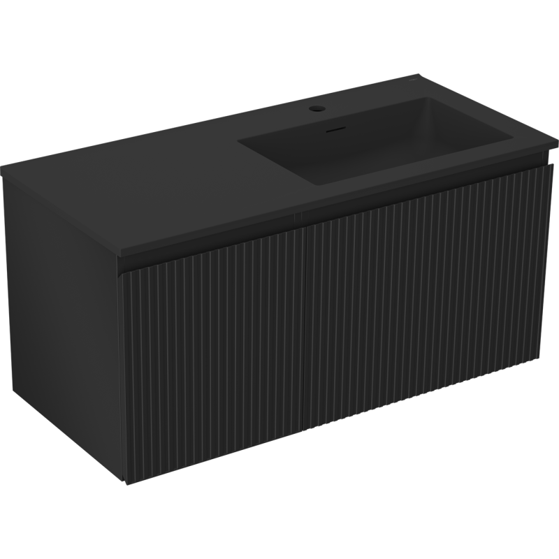 Mexen Rivel 100 cm-es fürdőszobaszekrény Otis mosdóval jobbos, 1S, 1D, bordázott, fekete matt - 91A23-10047-3-BBFF71-W18P71