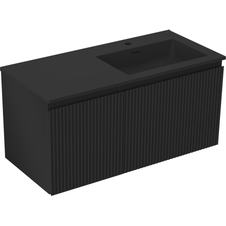 Mexen Rivel 100 cm-es fürdőszobaszekrény Otis mosdóval jobbos, 1S, 1D, bordázott, fekete matt - 91A23-10047-3-BBFF71-W18P71