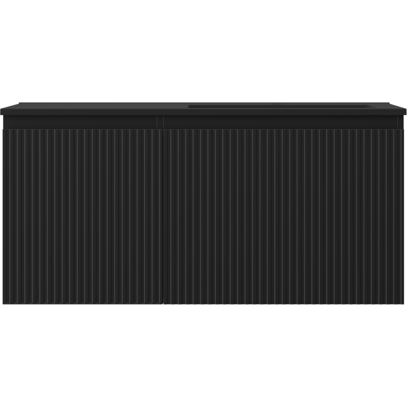 Mexen Rivel 100 cm-es fürdőszobaszekrény Otis mosdóval jobbos, 1S, 1D, bordázott, fekete matt - 91A23-10047-3-BBFF71-W18P71