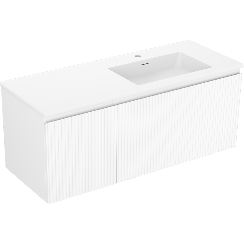 Mexen Rivel 120 cm-es fürdőszobai szekrény Otis mosdókagylóval jobbra, 1S, 1D, bordázott, matt fehér