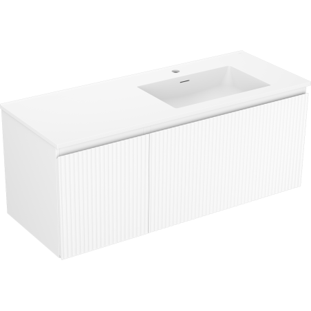 Mexen Rivel 120 cm-es fürdőszobai szekrény Otis mosdókagylóval jobbra, 1S, 1D, bordázott, matt fehér