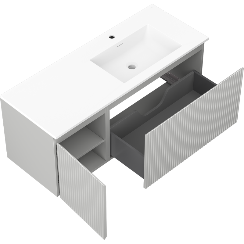 Mexen Rivel dulap de baie 120 cm cu lavoar Otis dreapta, 1S, 1D, canelată, gri mat/alb mat - 91A23-12047-3-BBFF62-W18P01