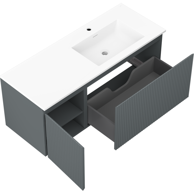 Mexen Rivel fürdőszobai szekrény 120 cm mosdóval Otis jobb, 1S, 1D, bordázott, grafit/fehér matt - 91A23-12047-3-BBFF66-W18P01
