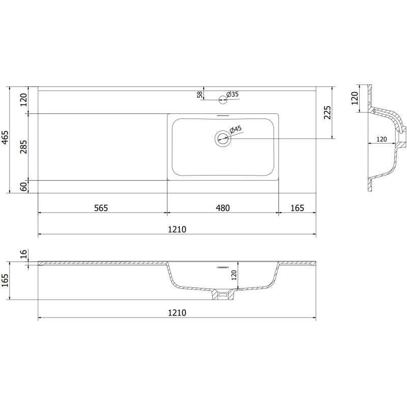 Mexen Rivel 120 cm-es fürdőszobai szekrény Otis mosdóval jobb, 1S, 1D, bordázott, fekete matt - 91A23-12047-3-BBFF71-W18P71