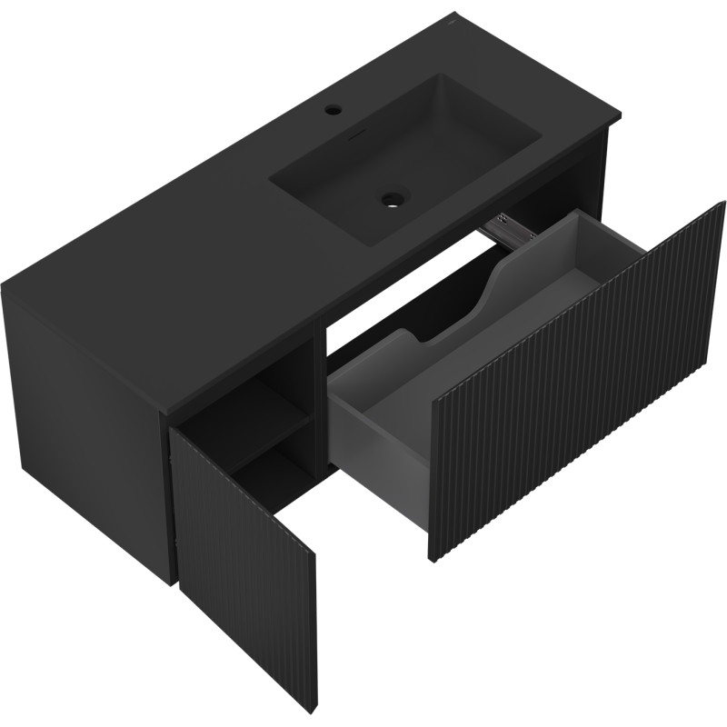 Mexen Rivel dulap baie 120 cm cu lavoar Otis dreapta, 1S, 1D, striat, negru mat - 91A23-12047-3-BBFF71-W18P71