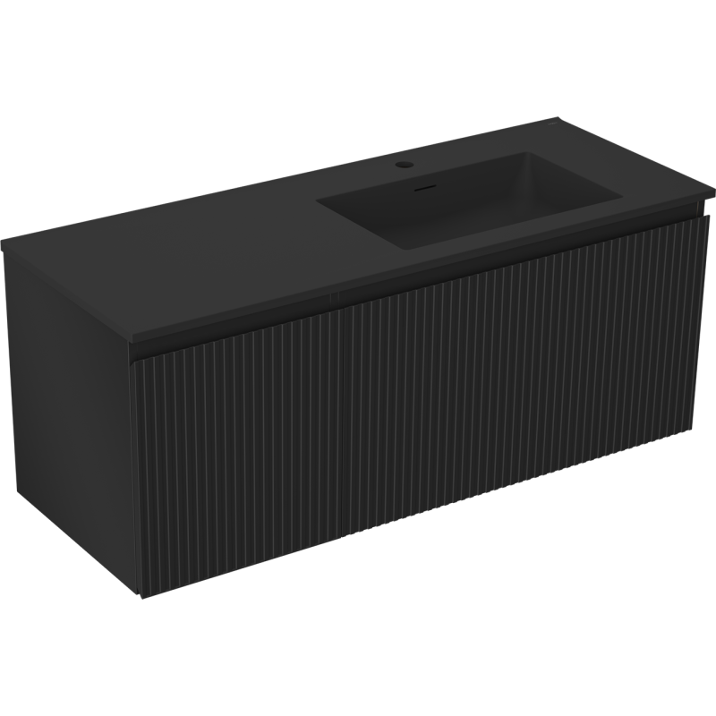 Mexen Rivel 120 cm-es fürdőszobai szekrény Otis mosdóval jobb, 1S, 1D, bordázott, fekete matt - 91A23-12047-3-BBFF71-W18P71