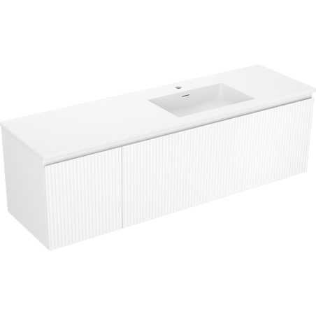 Mexen Rivel 160 cm-es fürdőszobaszekrény Otis mosdóval jobbos, 1 fiók, 1 ajtó, bordázott, matt fehér