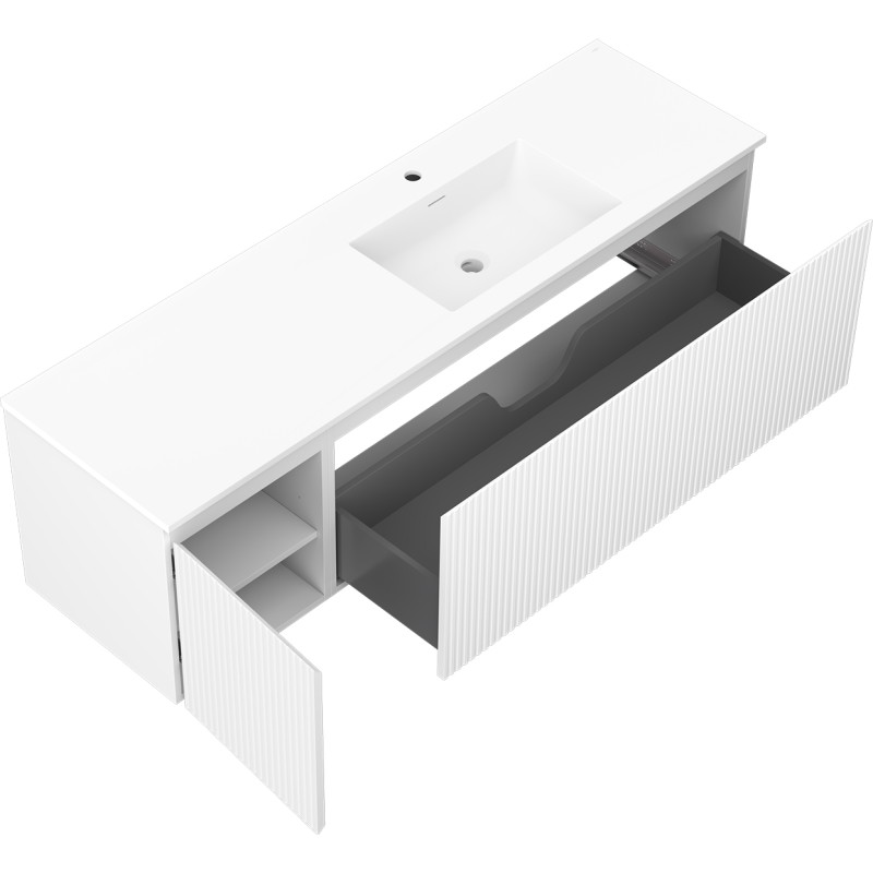 Mexen Rivel dulap baie 160 cm cu lavoar Otis dreapta, 1S, 1D, striat, alb mat - 91A23-16047-3-BBFF01-W18P01