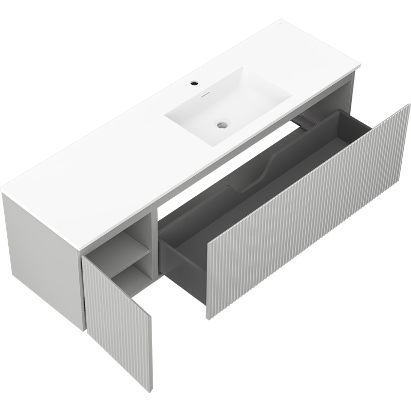 Mexen Rivel dulap baie 160 cm cu lavoar Otis dreapta, 1S, 1D, riflat, gri mat/alb mat - 91A23-16047-3-BBFF62-W18P01