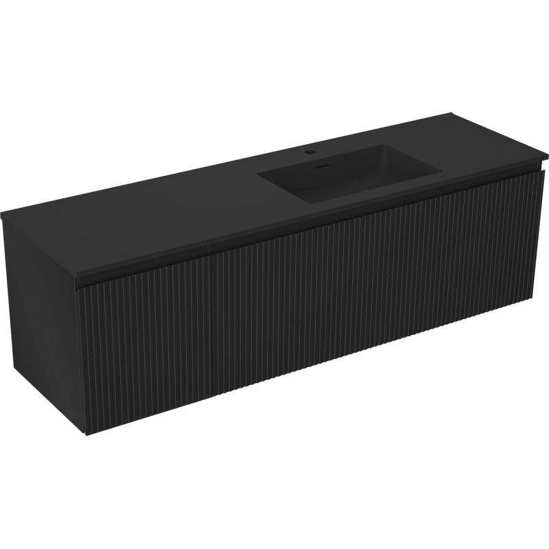 Mexen Rivel dulap de baie 160 cm cu lavoar Otis dreapta, 1S, 1D, canelat, negru mat - 91A23-16047-3-BBFF71-W18P71